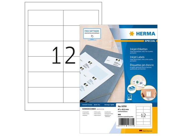 Herma Inkjet-Etiketten, 97 X 42,3 Mm, Weiß 1 Bis 20 Stk Spare Bis 22%-image