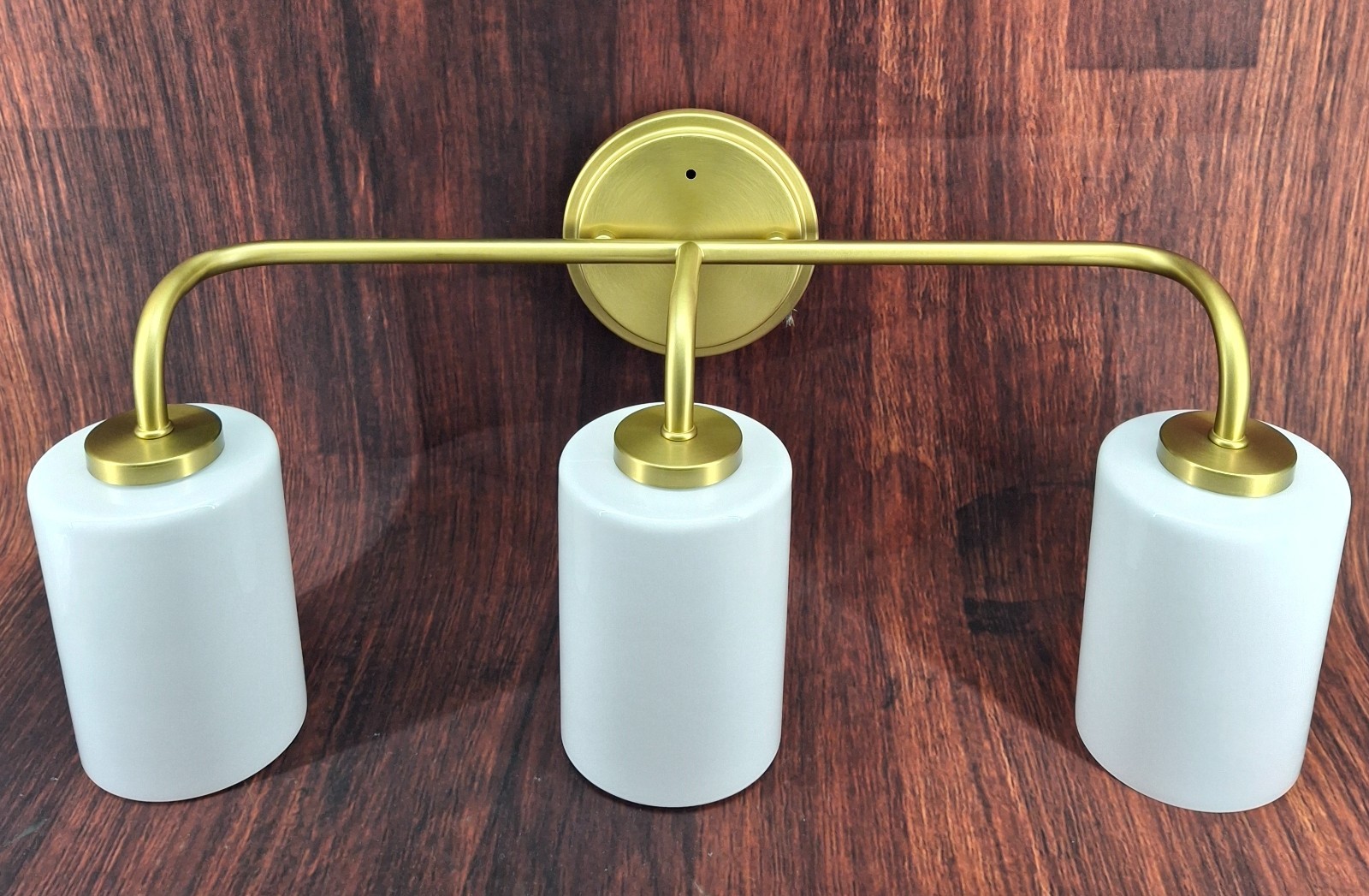 Progress Lighting 3 Light Vanity 22 in Brushed Gold Gloss White Glass Shades