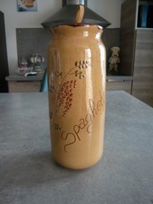 POT A SPAGHETTI  COUVERCLE  BOIS en CERAMIQUE DECOREE - Haut: 29 cm Diam: 11 cm