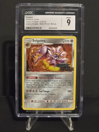 Solgaleo Holo 142/136 Cosmic Eclipse Stamp - 2019 Pokemon Cosmic Eclipse CGC 9