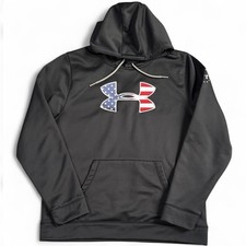 Under Armour Men's Large Loose Freedom Flag Big Logo Hoodie Black Fleece