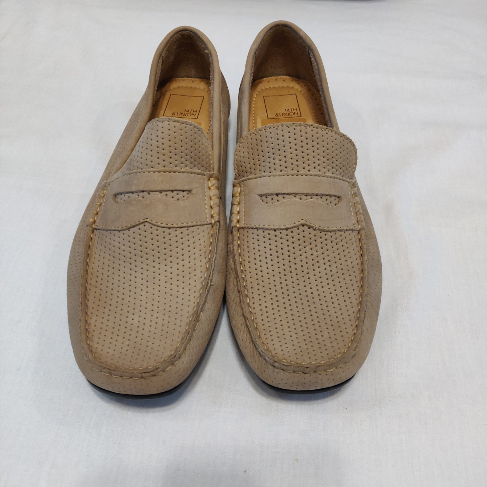 14th & Union Loafers Driving Shoes Mens 11 Tan Perforated Slip On Leather Upper