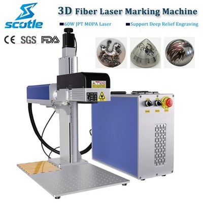 200W JPT MOPA 3D Fiber Laser Marking Machine Curved 3D Relief Engraving 3 Lenses