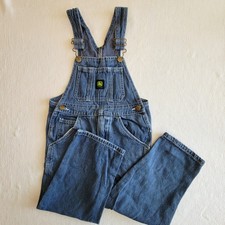 John Deere Bib Overalls Kid's Size 6 Blue Denim Logo Carpenter Workwear Farmer