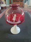 Vintage Westmoreland Milk Glass Ruby Red Mary Gregory Hand Painted Fairy Lamp