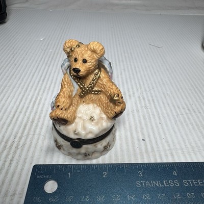 Boyd's Bearware Pottery Hinged Trinket Box LeBearmaoge Clarence Bear Angel