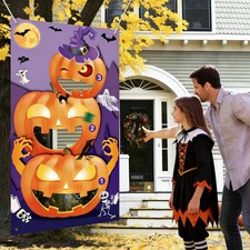 Halloween Games for Kids, Pumpkin Cornhole Set with 3 Bags Halloween Party Games