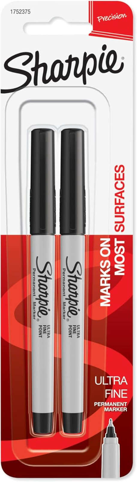 Sharpie Permanent Markers, Ultra Fine Point, Black, 2 Count 