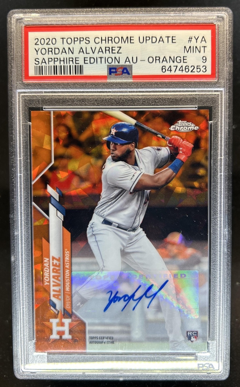 2020 Topps Chrome Update Sapphire Yordan Alvarez Auto RC Orange #/25 PSA 9