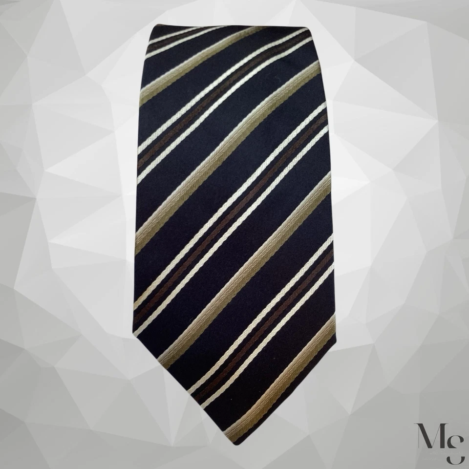 Gravata fina de seda luxuosa listrada preta e marrom PRADA feita na Itália 60”-2,5” EX COND - Imagem 3 de 4