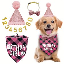 Dog Birthday Party Supplies Dog Birthday Bandana Hat Numbers Bow Set for Smal...
