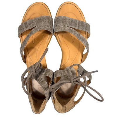 Born Womens 6M Grey Snakeskin Leather Lace Up Gladiator Flat Sandals F17422