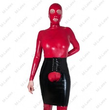 Latex Rubber Gummi tube pencil Skirt crotch holes dress lace up customized #1047