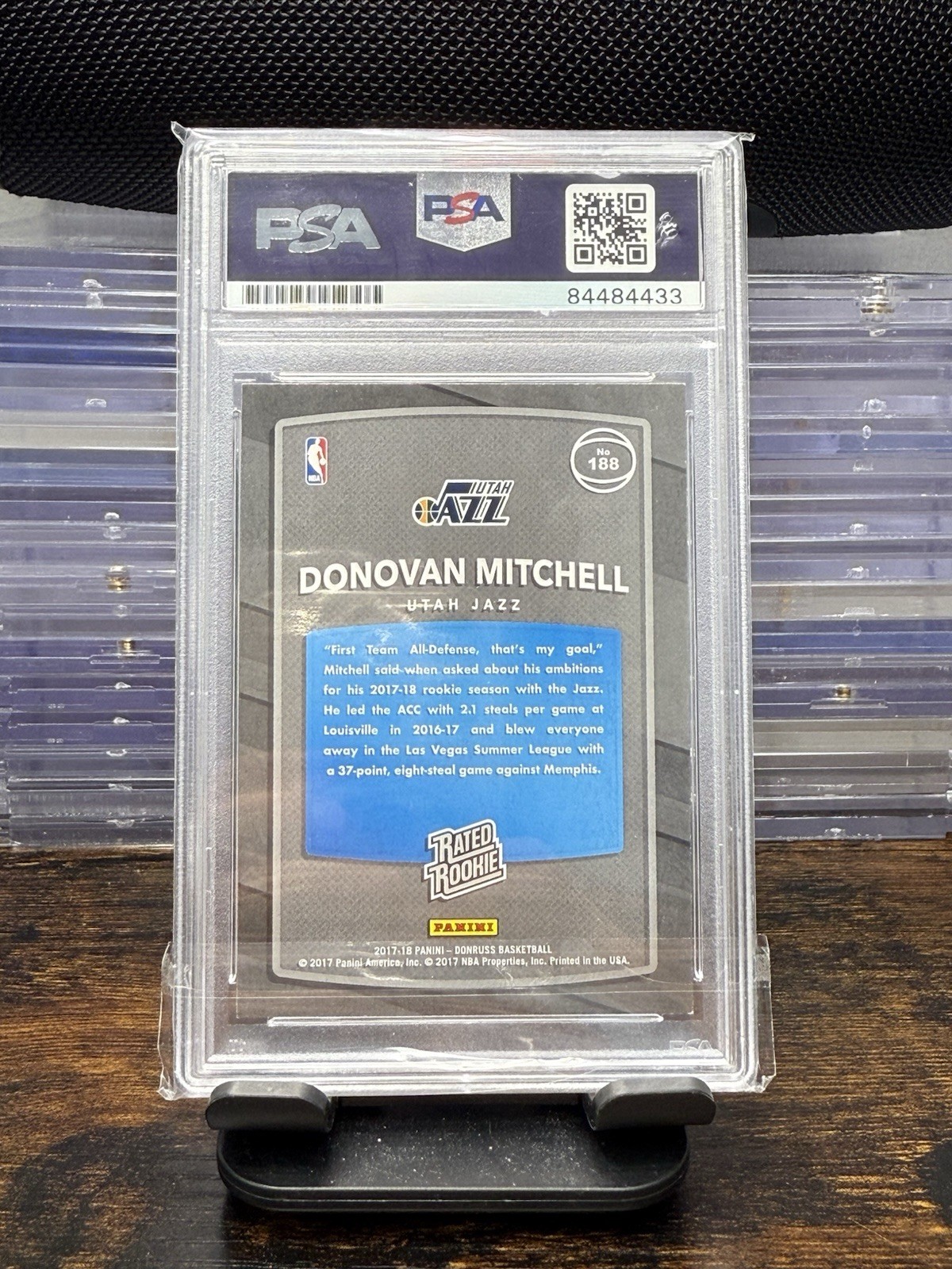 2017 Donruss Donovan Mitchell Rookie Auto PSA AUTH view 2