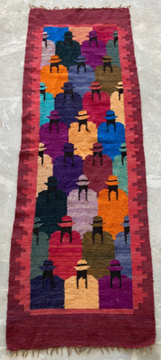 Vintage Handgeknüpfter Peruanischer ''Die vielen Gesichter'' Multicolor Kelim Teppich Carpet 154x52 cm