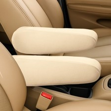 2PCS Car Front Seat Armrest Covers, Soft Elastic Fabric Car Armrest Beige