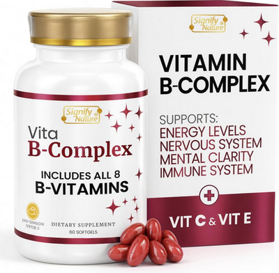 Vitamin B Complex Softgels 60 Count with Vitamin C & E B1 B2 B3 B5 B6 B12