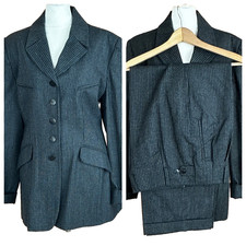 Mouvement Paris 100 Wool Black Striped Women s Suit EU44/UK14 Trousers Jacket