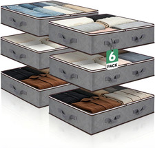 6 Pack under Bed Storage Containers with Transparent Clear Window  Underbed Sto