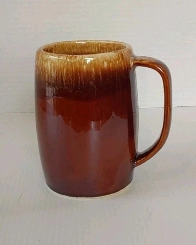 Vintage Hull Ovenproof USA Marked Mirror Brown Drip Glaze Large Mug 5" Tall