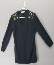 Michael Kors Sweater Dress Womens XL Gold Studded Shoulder Pullover Dressy