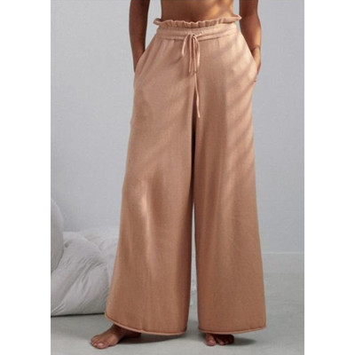 Lunya Cozy Cotton Silk Relaxed Pant in Nutmeg Tan Wide Leg Size Medium NWOT