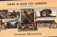 Vintage Postcard Views in Rock City Gardens Lookout Mountain UNP Linen CT Art