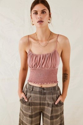 Urban Outfitters Emma Cupro Smocked Cami Terra Cotta Rust Crop Top M NWT
