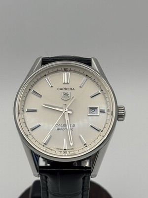 TAG Heuer Carrera Calibre 5 Auto 39mm Steel Silver Dial Date 100m Leather