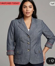 Loft Jacket Blazer Women's Size 12 Large Blue 3 Buttons Lined Collared N92