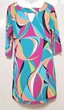 Tracy Negoshian Tunic Dress Size XS Abstract Multicolor Pattern Keyhole Front