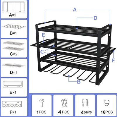 Power Tool Organizer Wall Mount 4 Layer Garage Drill Storage Heavy Duty Metal CU