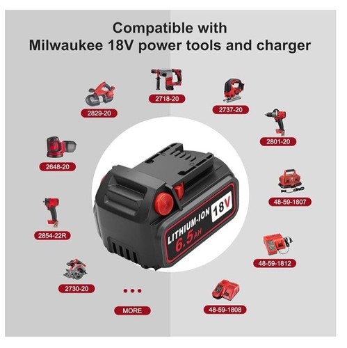 48-11-1860 2PACK 18V 6.5Ah Battery & Charger For Milwaukee M18 18Volt 48-11-1812 - Picture 3 of 6