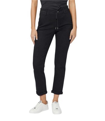 PAIGE Christy Rolled Hem Pants with Drawstring in Black Shadow. Size 31