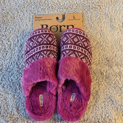 Born Slippers Women's Large 9-10 Purple Fair Isle Spring Foam Hard Sole