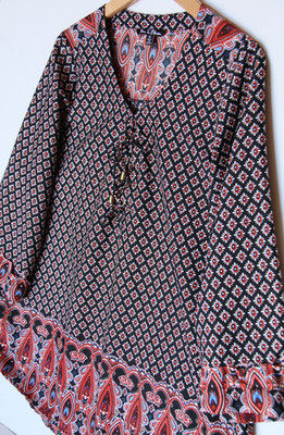 Womans XL Paisly Floral Tie V-Neck Long Sleeve Hippie Festival Flowy Top Boho