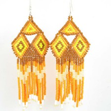 NATIVE STYLE HANDMADE ORANGE BROWN BEADED DROP/DANGLE HOOK EARRINGS E4/13