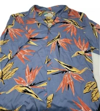 Vintage Paradise Found Hawaiian Shirt Tropical Bird of Paradise blue mens medium
