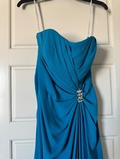 David's Bridal long blue dress, formal with sparkly brooch, brand new with tags!