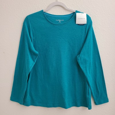 Croft & Barrow Crew Neck Green Pullover Long Sleeve Top sz OX 14 New 