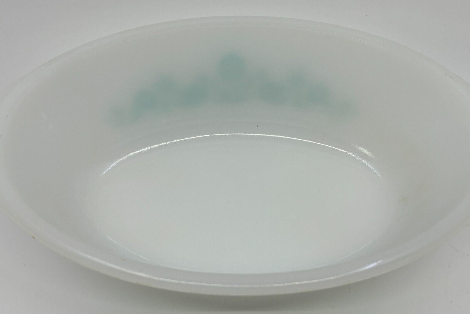 Vintage 1961-83 Glasbake Aqua Blue Floral on Milk Glass Oval Casserole with Lid