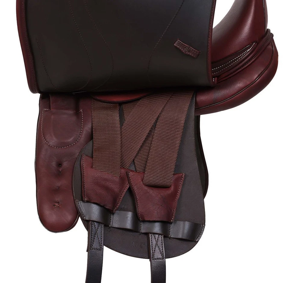 Selle de dressage Chester en cuir, plaque d'arçon interchangeable, rouge/brun - Photo 4/4