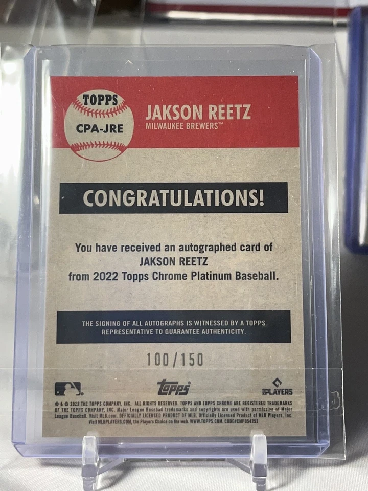 2022 Topps Chrome Platinum JAKSON REETZ Auto Aqua #'D 100/150 RC - Image 2 of 2