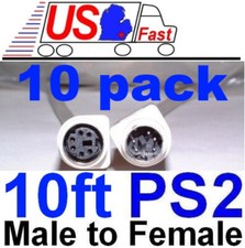 Lot10 10ft PS2 6pin DIN Male Female Extension Cable/Cord/Wire Mouse/Keyboard/KVM