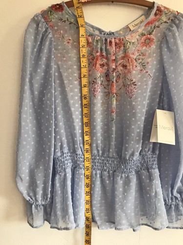 MERAKI Blouse Women's Size S Blue Floral Sheer Long Sleeve Kawaii Girlcore NWT - Picture 3 of 12