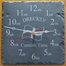 Dreckly Slate Clock - Etched in Cornwall (Flag Design) Cornish Clock
