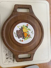 Vintage Round W/ Handles Wood Fruit And Cheese Board |Japan