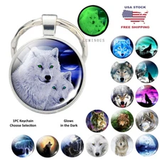 Wolves Luminous Picture Glass Keychain Wolf Key Ring Glow In The Dark - Choices