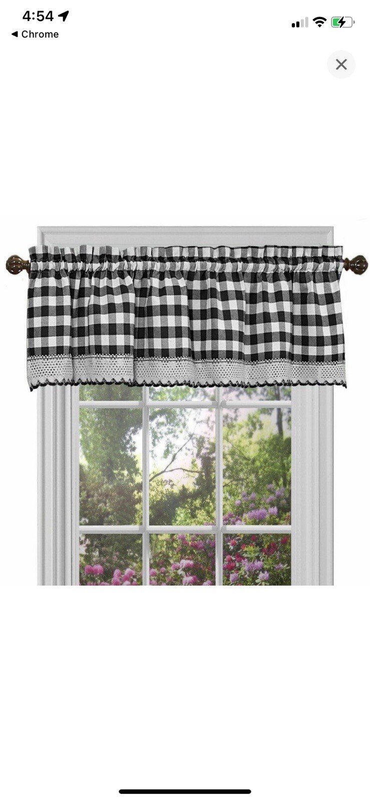 1-BLK/ White Buffalo Check Window Valance Curtain 58x14” Macramé Trim Rod Pocket