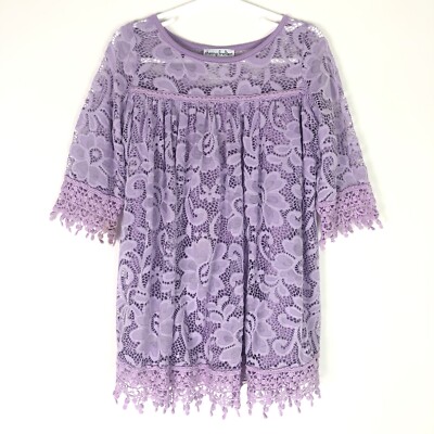 Chasing Fireflies Girls 3/4 Sleeve Lavender Purple Lace Overlay Dress Sz XS 4/5